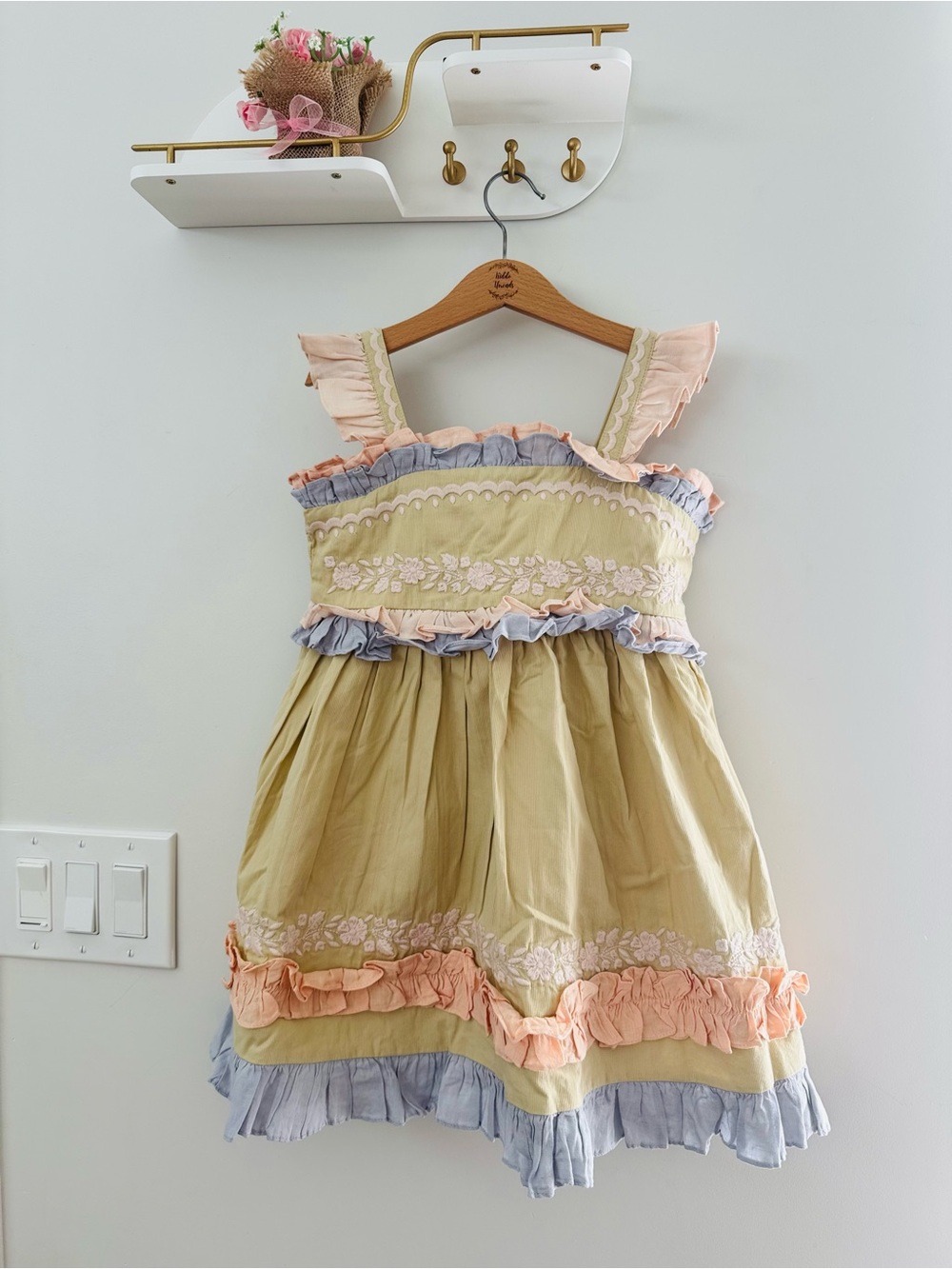 Girls Ruffled Sundress in Sage, Peach & Blue - Brand